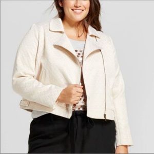A New Day Cream & Gold Metallic Zip Front Moto Jacket Size XXL